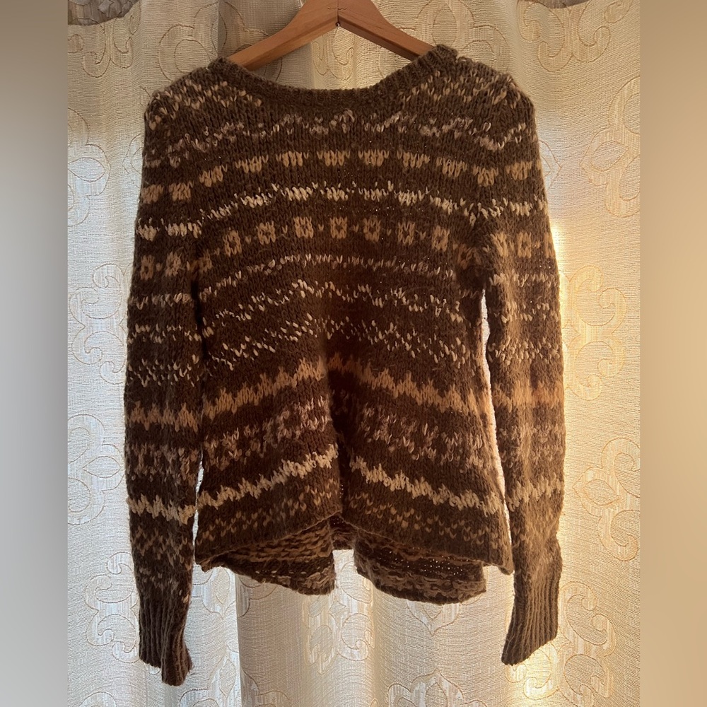 Free people women’s brown and cream wool patterned sweater size XS